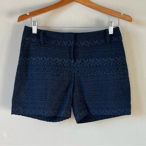 Ann Taylor Riviera Shorts Crocheted Lace Navy Blue Girlie Feminine Preppy Sz 00